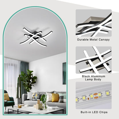 Goeco Modern LED Ceiling Light, 14 Inch 6500K Cool White Curved Design Black Aluminum Flush Mount Ceiling Light for Bedroom, Kitchen, Hallway, Dining Room, Laundry Room