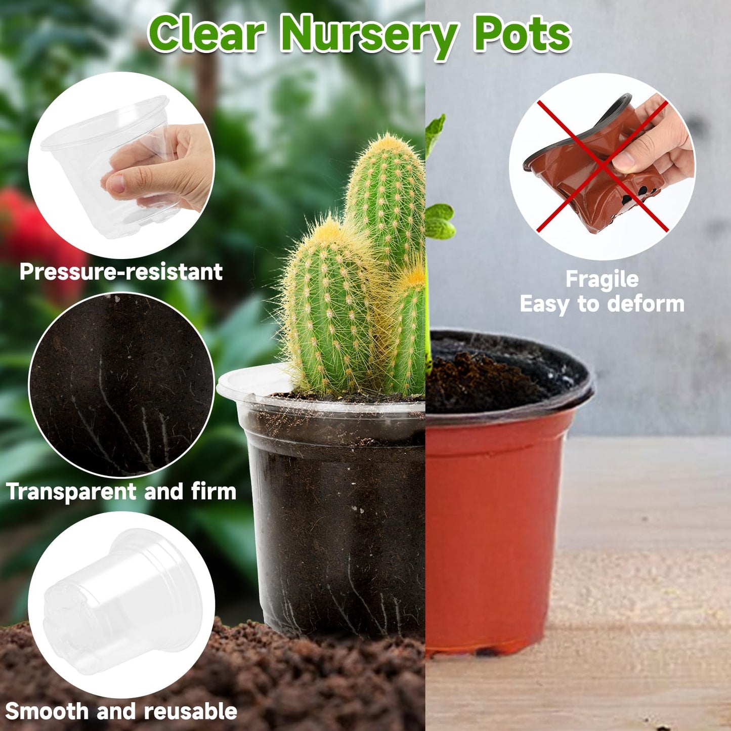 KINGLAKE 36 Pcs Plastic Plant Pots Clear Orchid Pots, 10/12.7/16.5cm Small Flower Seedling Nursery Pots for Potting Orchids Seed Cutting Succulents Indoor Outdoor Plants, Mixed Sizes