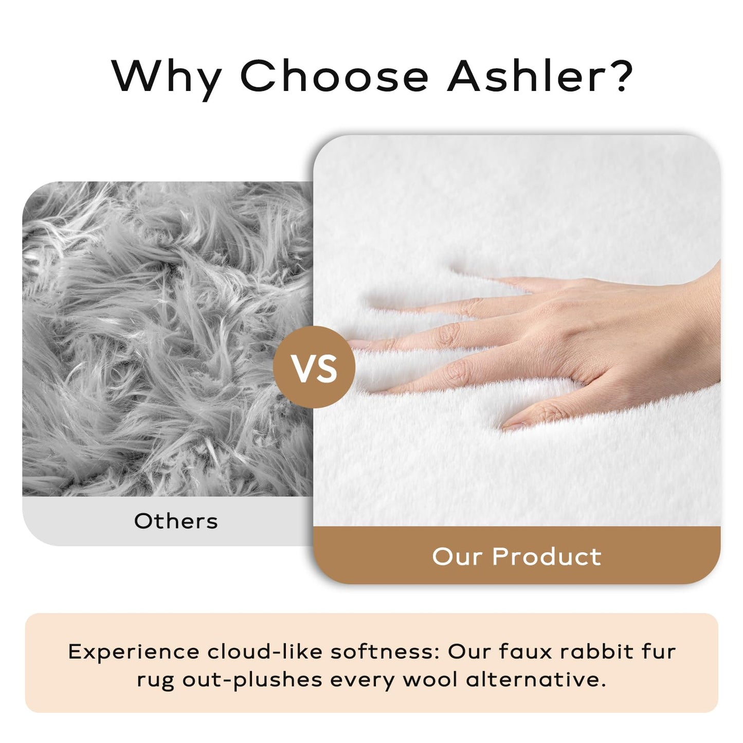 Ashler Faux Fur Rug, Upgraded Soft Faux Rabbit Fur White Area Rugs, 2 x 3 Feet, Machine Washable Nursery Decor Throw Rugs for Bedroom, Kids Room, Living Room