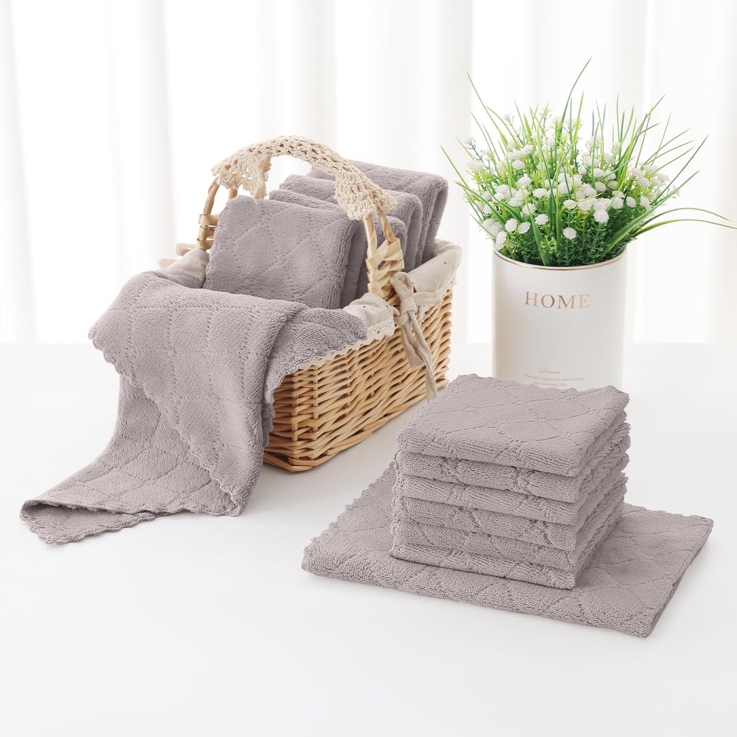 Homaxy 12 Pack Kitchen Dish Cloths (10 x 10 Inches, Grey), Super Soft and Absorbent Coral Velvet Dish Towels, Nonstick Oil Fast Drying Microfiber Cleaning Cloth, No Lint Household Dishcloths