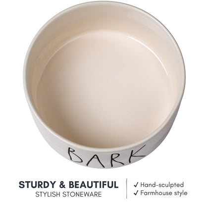 RAE Dunn Cute Ceramic Dog Bowl, Pet Dish for Dogs and Cats, Heavy Pet Bowl, Bark (6 Inches)