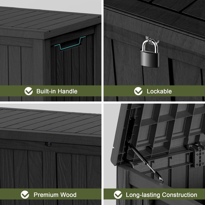 MAIUSCOLI 150 Gallon Outdoor Storage Box Waterproof Outside Resin Deck Box, Lockable Storage Bin for Patio Furniture,Garden Tools,Cushions,Pool Accessories(Black)
