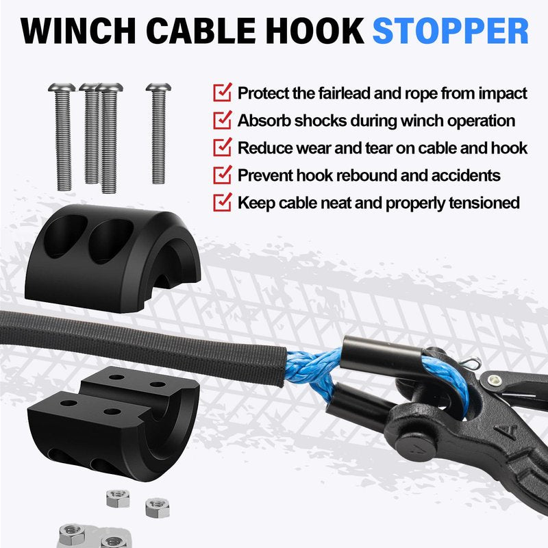 HOKINETY Synthetic Winch Rope Kit - 1/4" x 50' 10000 lbs Synthetic Winch Cable for ATV UTV Off-Road Vehicles with Forged Hook, Rubber Stopper, Protective Sleeve and Safety Pull Strap - Blue