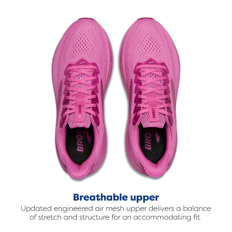 Brooks Women’s Ghost 17 Neutral Running Shoe - Pink/Fuchsia/Gold - 8 Medium