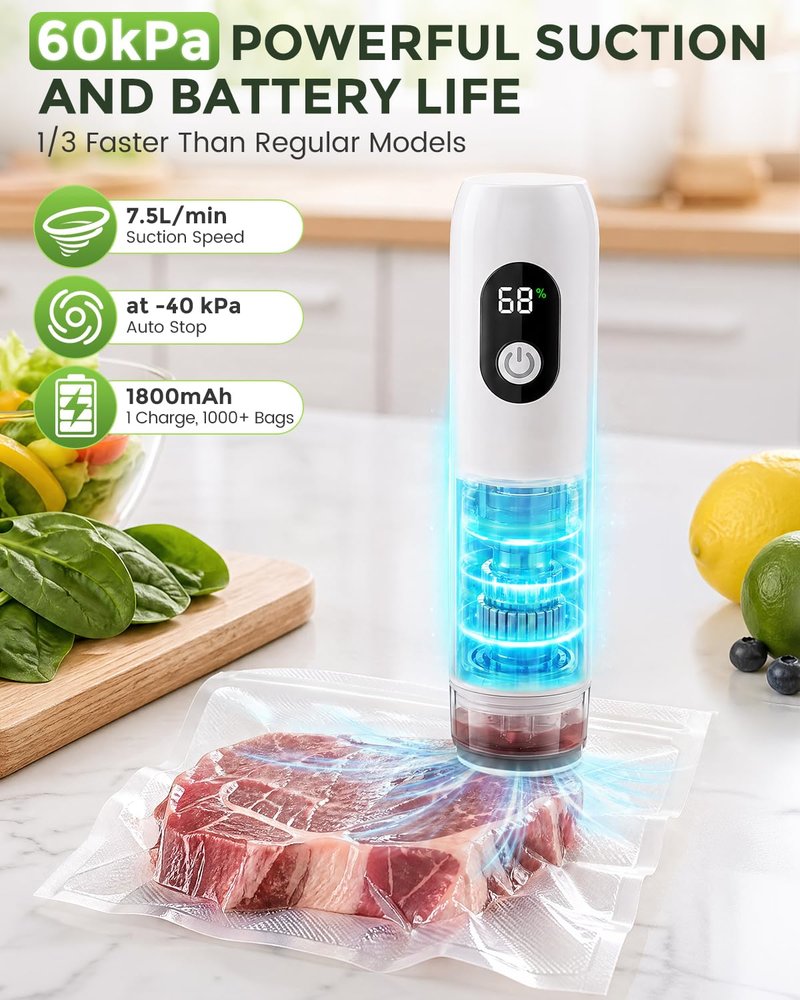 INSMART Compact Vacuum Sealer for Food (Vacuum Sealer Machine + 30 Reusable Vacuum Bags), Powerful Handheld Vacuum Sealer Machine with Visible Water Tank, LED Display & Portable