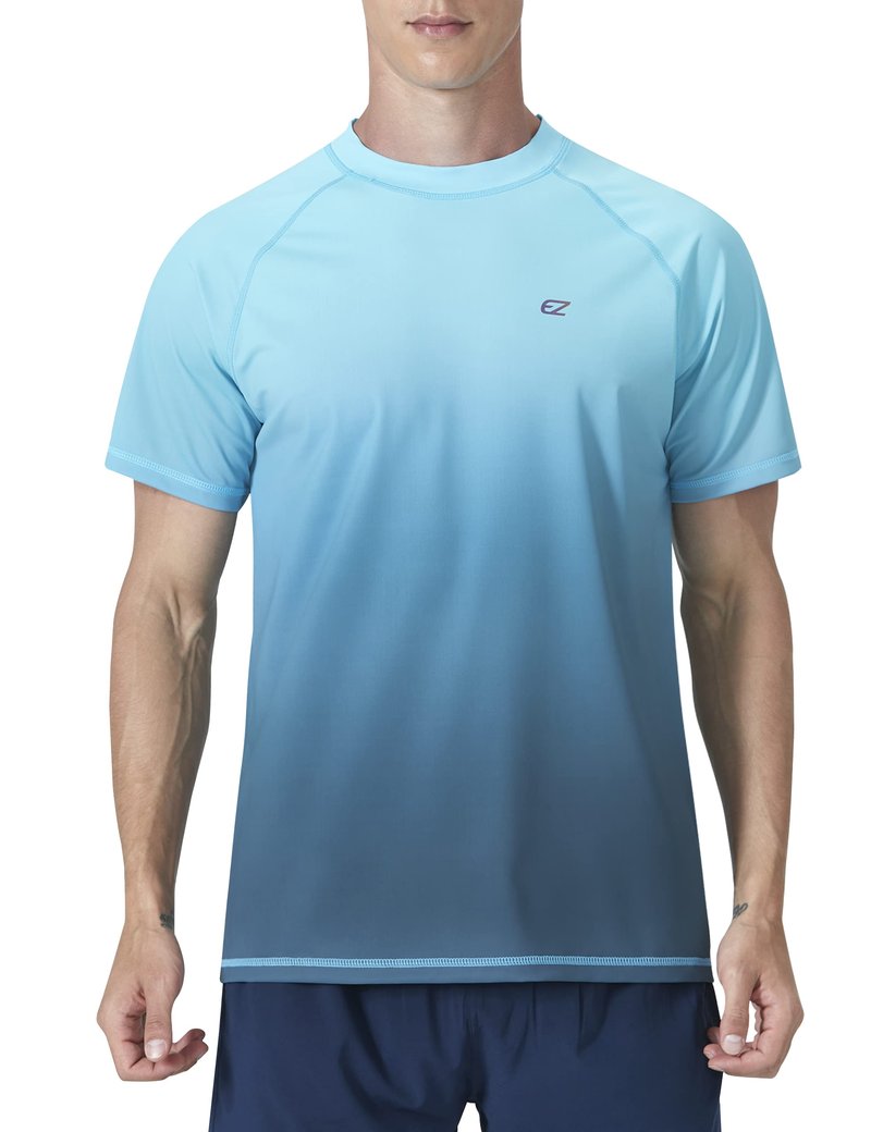 Men's Rash Guard Swim Shirts Summer UPF 50+ UV Sun Protection Quick Dry Beach Fishing Water Shirts T Shirts for Men(Blue Gra,L)