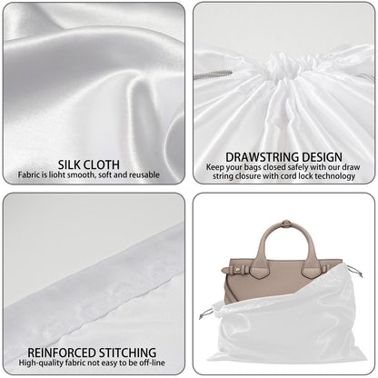 6 Pack Silk Dust Cover Bags for Handbags, Purses, Shoes & Boots - Dustproof Drawstring Bags - Travel Storage Pouches (White, 23.6 19.6 in)
