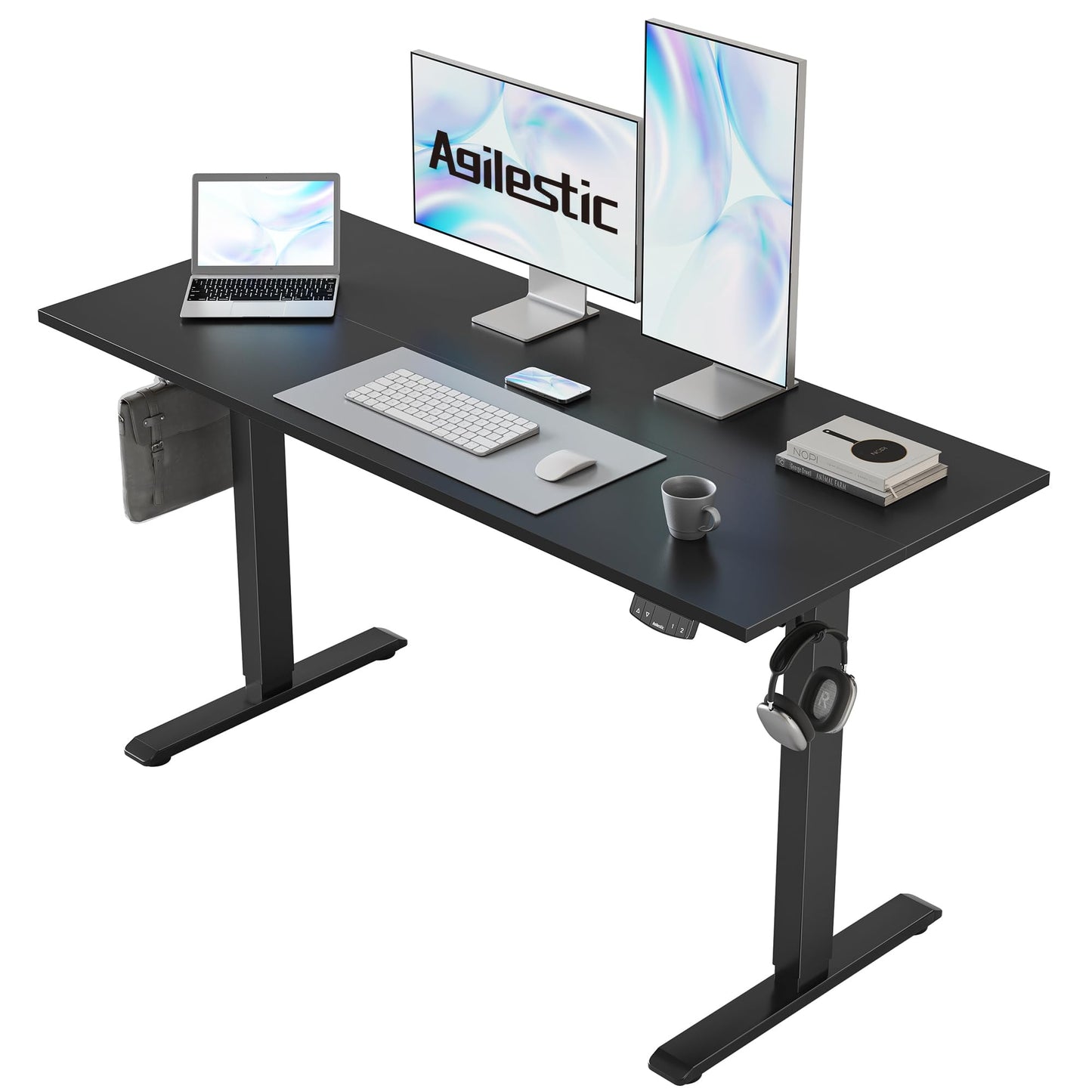 Agilestic Electric Standing Desk, 48 x 24 Inches Height Adjustable Desk, Sit Stand up for Work Office Home, Ergonomic Rising Gaming Computer Table with Memory Preset, Black