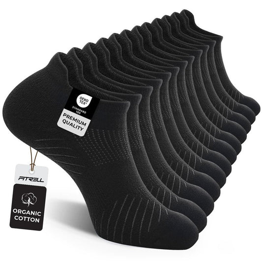 FITRELL 6 Pack Men's Athletic Running Ankle Socks Cushioned Low Cut Tab Wicking Anti-Blister Breathable Sport Socks, Black, Large