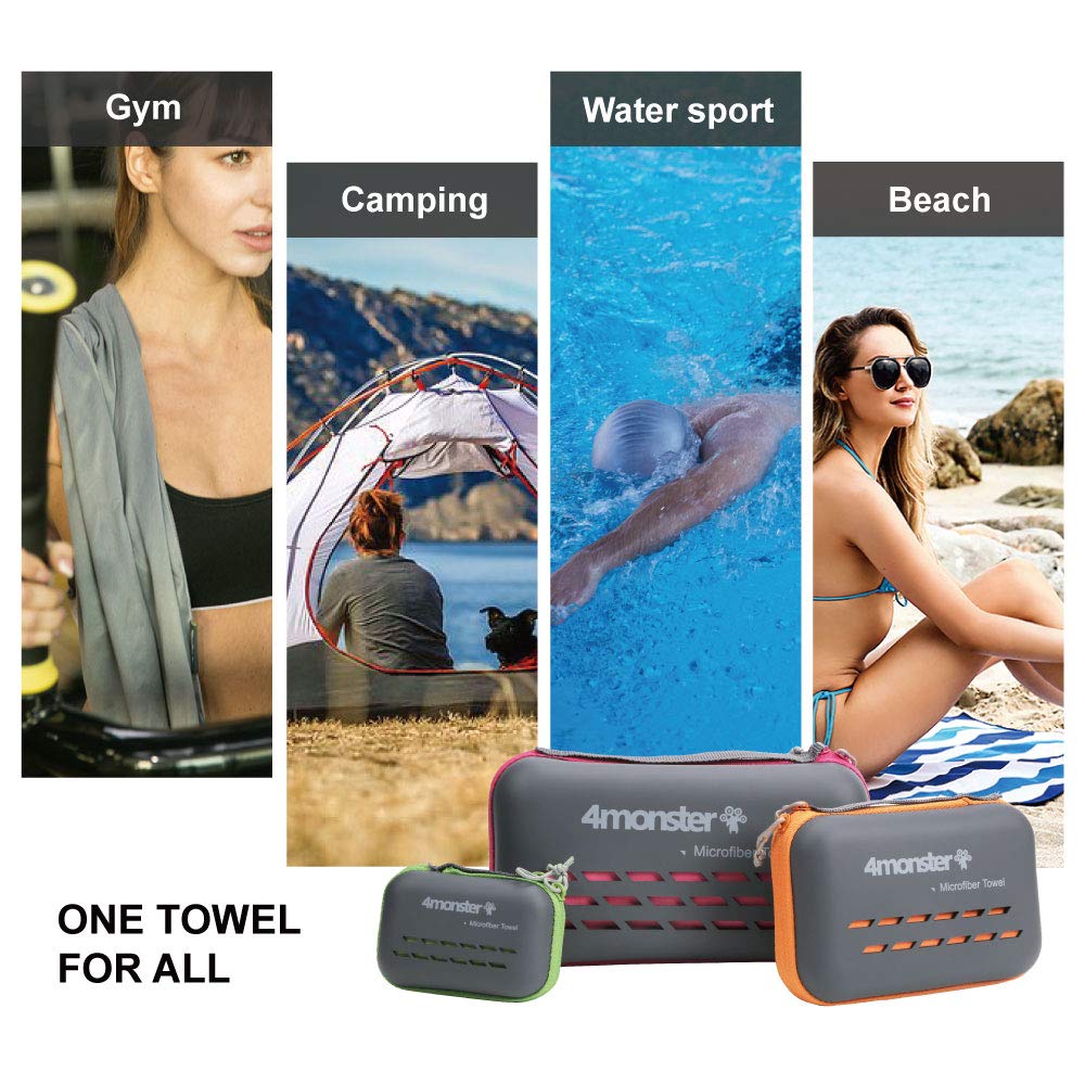 4Monster Camping Towels Super Absorbent, Fast Drying Microfiber Travel Towel, Quick Dry Ultra Soft Compact Gym Towel for Swimming Beach Hiking Yoga Travel Sports Backpack (47.00" x 23.60", Gray)