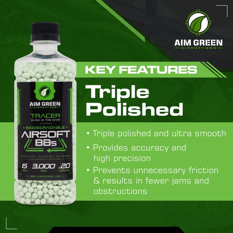 Aim Green Tracer Biodegradable Airsoft BBS, Glow-in-The-Dark BBS, 3,000 Count, .20 Grams