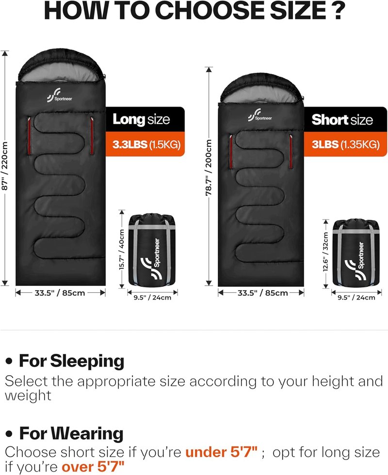Sportneer Wearable Sleeping Bag - Walkable Design with Arm Zippers | Waterproof & Compact for Camping, Travel, and Stadiums
