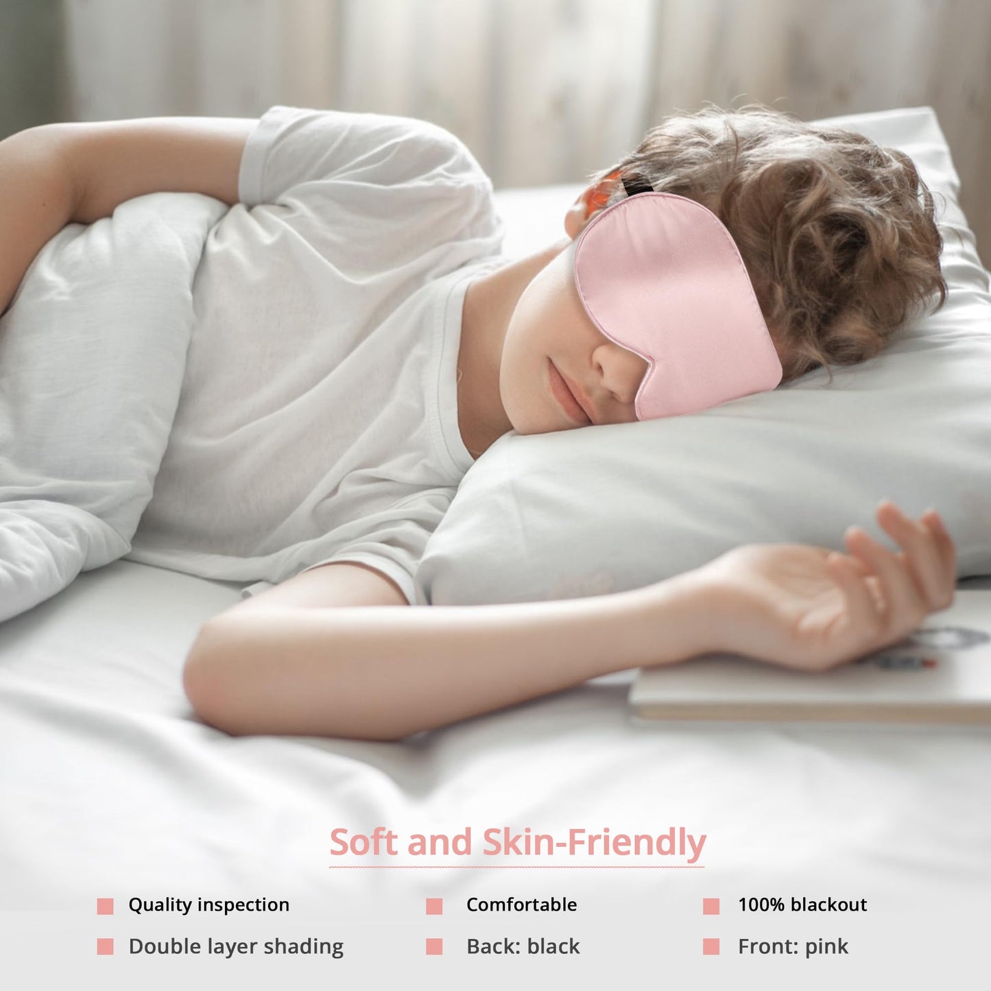 Kids Sleep Mask Eye Cover, 100% Real Natural Pure Silk Eye Mask with Adjustable Strap, Blindfold Kids Eye Mask for Sleeping, Eye Shade for Boys Girls and Adult, Pressure-Free Comfort (Black)