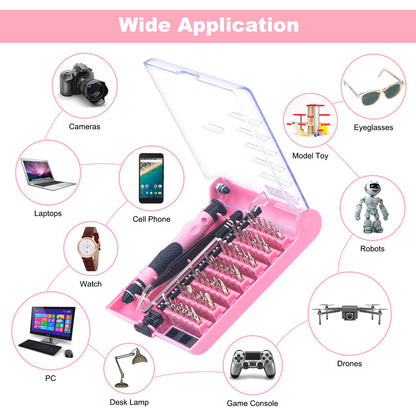 VCELINK Precision Screwdriver Set, 45 in 1 Magnetic Mini Screwdriver Kit, Tweezers & Extension Shaft for Toy, Phone, Tablet, Game Console Repairing, Pink Small Screw Driver Set Gift for Women