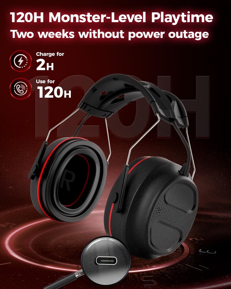 Electronic Hearing Protection with 4X Sound Amplification Earmuffs, Gel Bluetooth 6.0 Ear Protection Ear Muffs, 30dB NRR with Rechargeable 120H Playtime Earmuffs for Workshops, Mowing, Shooting Range