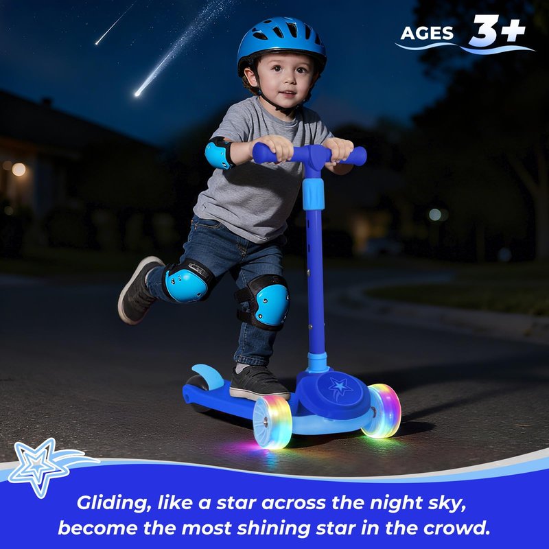 Nattork Kids Scooter for Boys Girls with Light Up Wheels, 3 Adjustable Height Handlebars, Lean-to-Steer Technology, Widen Anti-Slip Deck, 3 Wheel Scooter for kid ages 3-8, Support Riders Up to 110 LBS