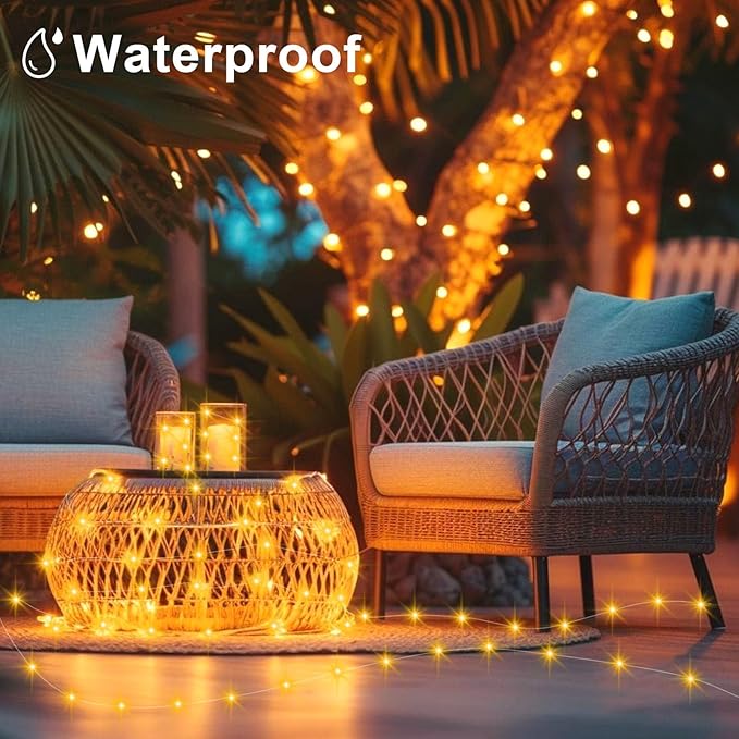2 Pack Fairy Lights Battery Operated, 200 LED 66Ft Silver Wire Twinkle String Light 8 Modes Auto Timer Mini Christmas Fairy Lights for Bedroom Wedding Decor (Warm White)