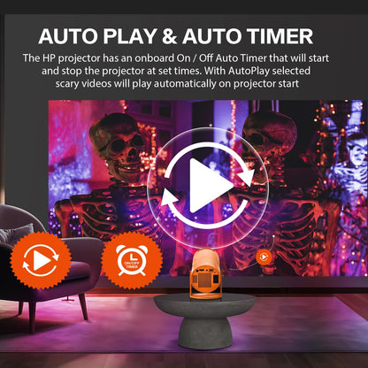 AAXA HP Halloween Projector (2025 Upgraded) for Haunted Windows, Auto-Start, Holographic Projections, Short Throw, HD 1080P, Portable Projector with 8 Pre-Loaded Hologram Movies, Built-in Speaker