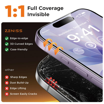 NeverBreak 9H+ Hardness for iPhone 17 Pro Max Screen Protector 12FT Military Grade Protection (Scratch, Shatter, Drop Resistance) Tempered Glass Full Edge Coverage 6.9", 2 Pack with De-Bubble Card