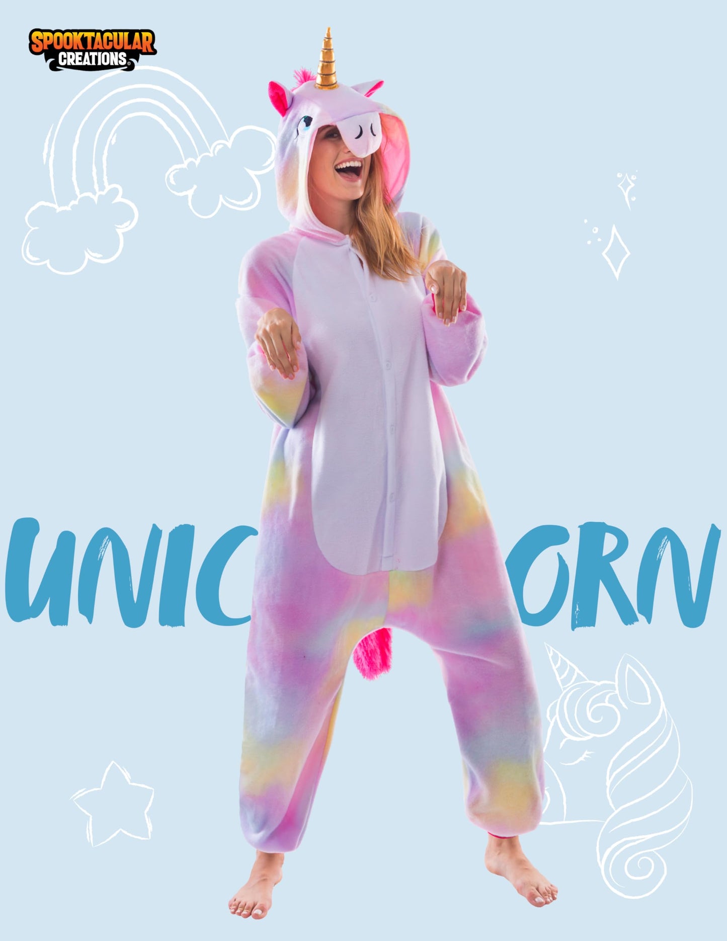 Spooktacular Creations Unicorn Pajama, Plush Unicorn Costume Adult Woman, One Piece Jumpsuit Costume Halloween Men Sleepwear for Halloween Dress Up Parties, Pink(S)