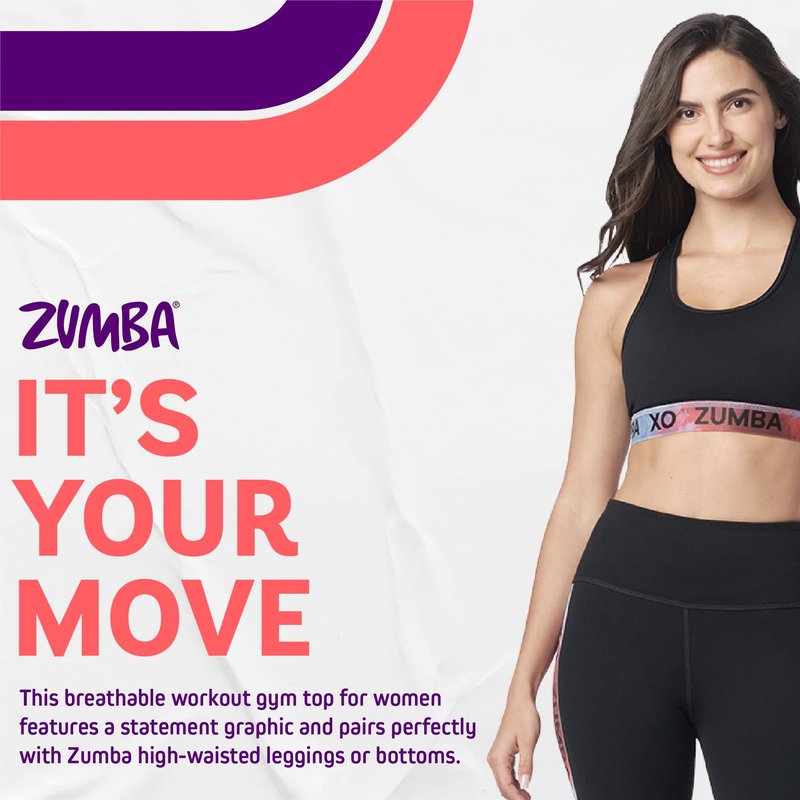 ZUMBA Women’s Love Scoop Sports Bra, Athletic Workout Top for Women, Black, X-Small