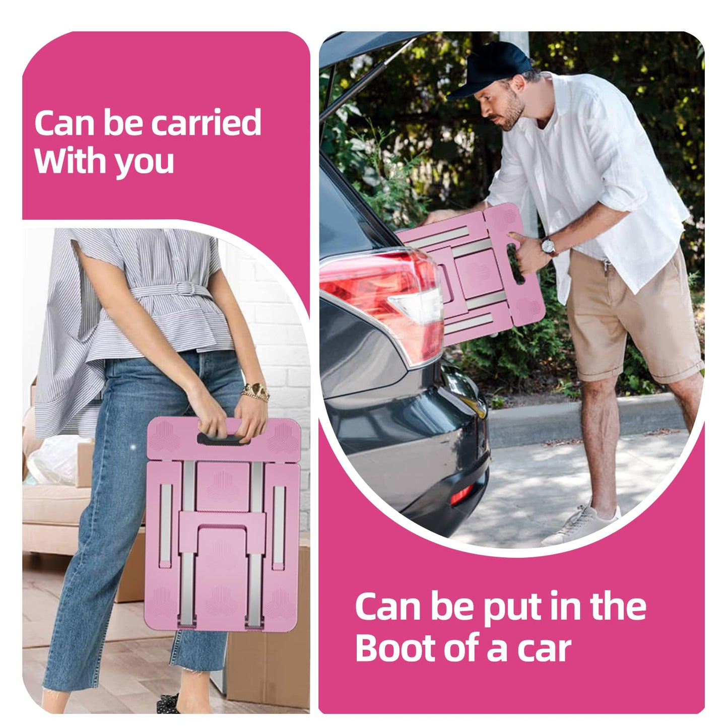 Folding Hand Truck, Foldable Cart for 500 lbs Heavy Luggage, Hand Truck Dolly, 6-Wheel Foldable Dolly with 2 Ropes, Ideal for Home, Office, and Travel Moving (Pink)