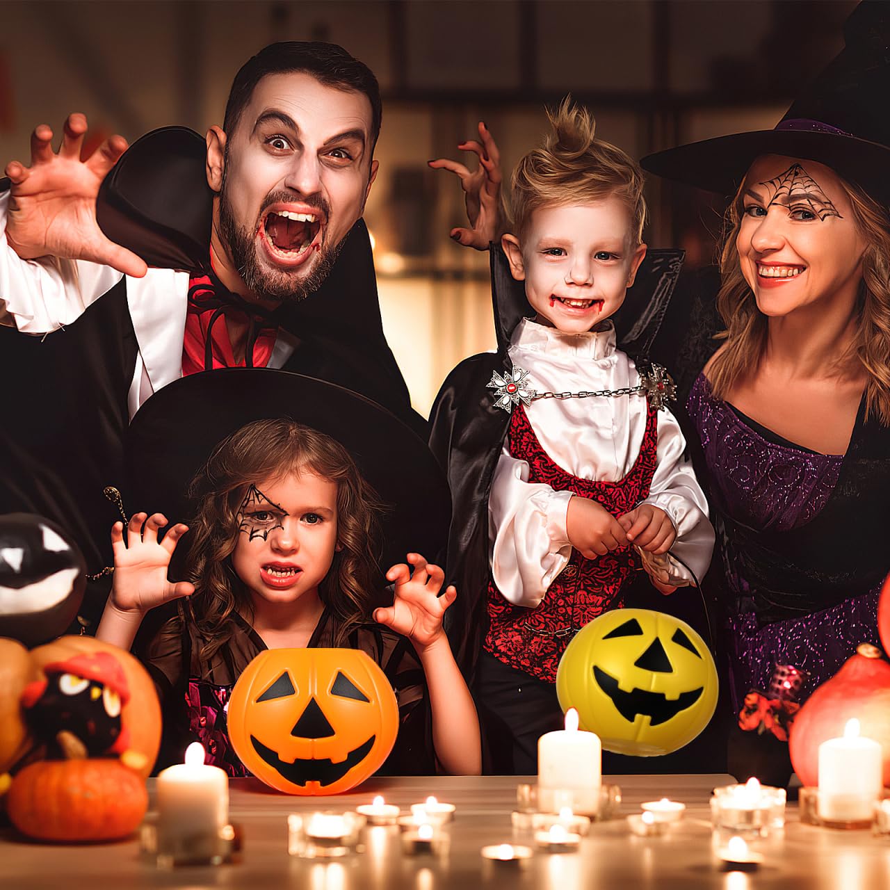 Amosfun 2Pcs Plastic Bucket Halloween Pumpkin Bucket Portable Pumpkin Candy Trick or Treat with Handle for Halloween Party Favor Supplies