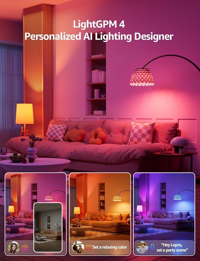 Lepro B1 AI Smart Light Bulbs - WiFi & Bluetooth RGBWW Color Changing LED Bulb Works with Alexa & Google Assistant, Personalized Al Lighting Designer, AI Voice Control, Music Sync, 2.4GHz Only, 1 Pack