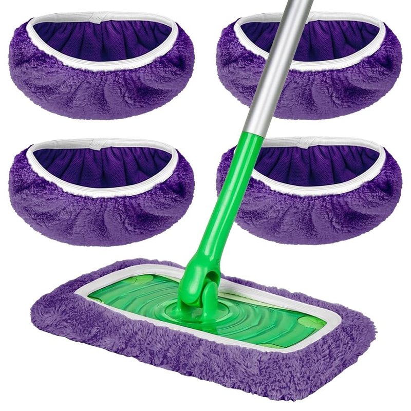 Microfiber Mop Pads - 4 Pack Reusable Washable Refills for Wet & Dry Floor Cleaning - Fits Most Standard Mops - Purple Household Cleaning Pads