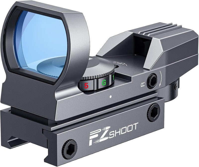 EZshoot Red Green Dot Gun Sight Scope Reflex Sight, 4 Adjustable Reticles Holographic Optic Grey with 20mm Rail Mount