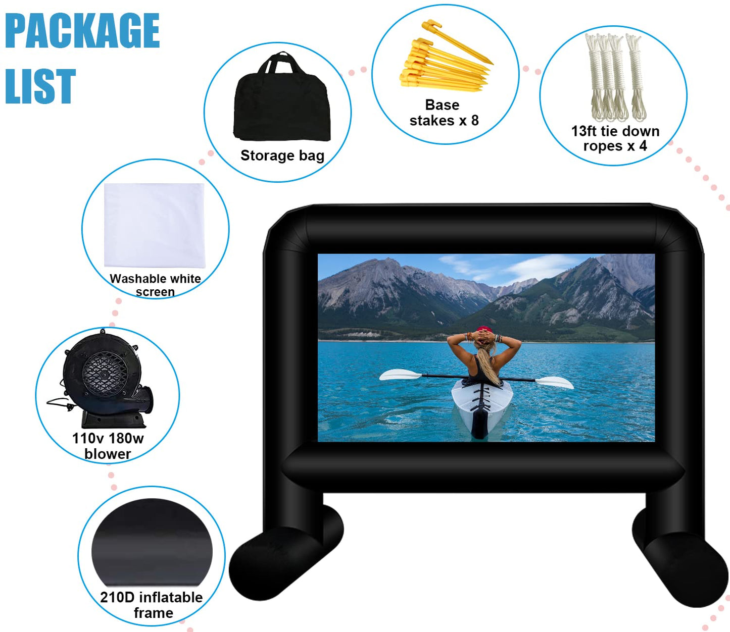 AZXRHWYGS 16 Feet Inflatable Movie Screen Outdoor, Inflatable Projector Screen with Blower Carry Bag - Supports Front and Rear Projection Blow Up Screen for Backyard Movie Night Pool Party