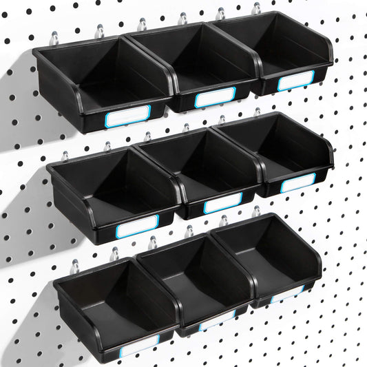 FRIMOONY Pegboard Bins with Hooks and Labels, for Organizing Accessories, 10 Packs, Black