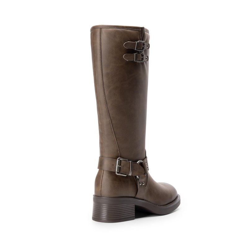 DREAM PAIRS Women's Knee High Boots Side Zipper Motorcycle Boots Square Toe Chunky Low Heel Fashion Buckles Biker Riding Boots,Size 8,Brown-Nubuck,SDKB2412W