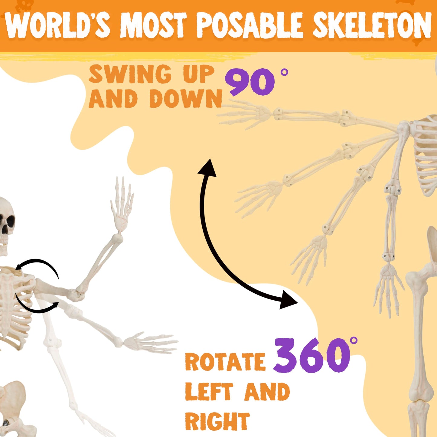 JOYIN 36" Halloween Skeleton Decor, 3FT Full Body Stayable Movable Joints, Posable Hanging Skeletons for Halloween Decoration, Yard, Graveyard, Haunted House Props, Spooky Scene Party Favor