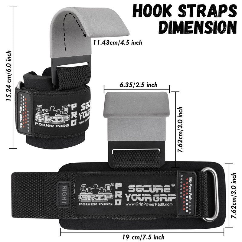 Weight Lifting Hooks Heavy Duty PRO Lifting Wrist Straps Deadlift Straps Power Lifting Grips Weightlifting Gym Gloves Men & Women (Gray, Men-Wrist Size Large)