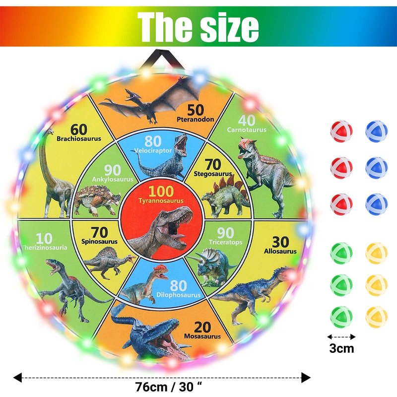 30 Inch LED Dart Board Kids Game,12PCS Sticky Balls,Indoor/Outdoor Sports Carnival Games Yard Party, Suitable for 3 4 5 6 7 8 9 10 Years Old Boys and Girls Birthday Gifts Dinosaur Toys