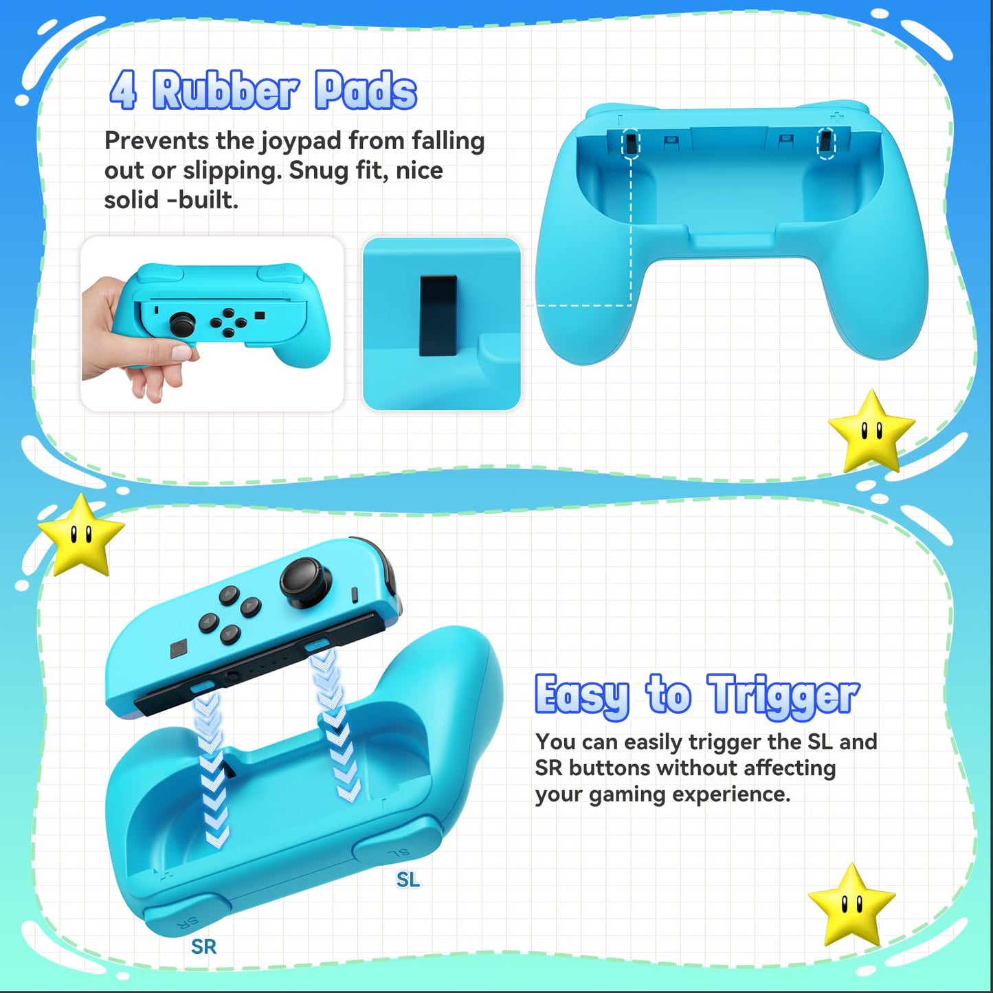 FASTSNAIL 4 Pack Grips Kit Compatible with Nintendo Switch for Joy Con, Wear-Resistant Grip Controller for Joy con & OLED Model with 12 Thumb Grip