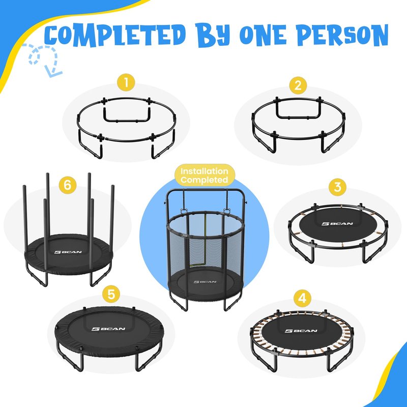 BCAN 55" Trampoline for Kids with Thickened Enclosure Net, Toddler Trampoline Indoor/Outdoor with Adjustable Gymnastics Bars & Basketball Hoop,Gifts for Boys & Girls Ages 1 to 8
