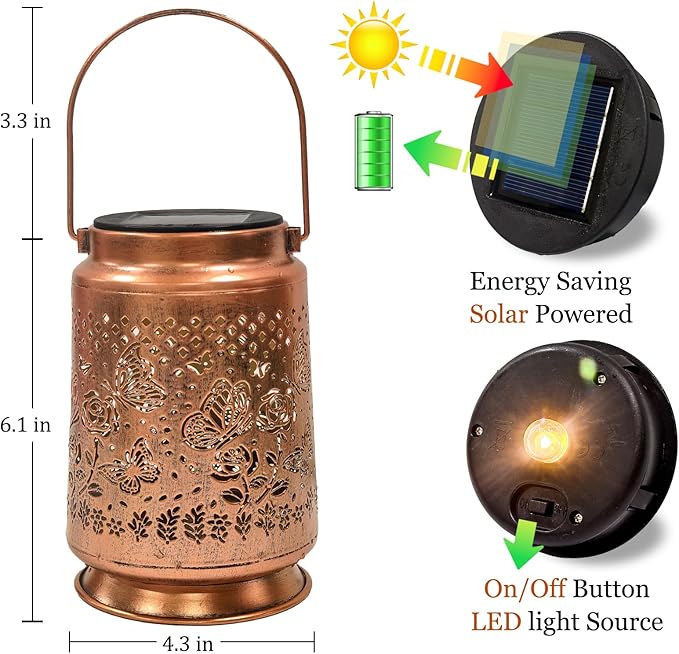 Solar Lantern Outdoor Decorations, Waterproof Hanging Lights for Outside Garden Yard Patio Porch Balcony Decor, Christmas Birthday Gifts for Mom Grandma Women (Style_ Butterfly_2Pack)