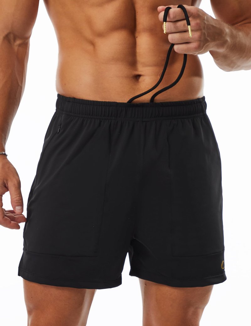 Ouber Men's Athletic Gym Shorts Workout Quick Dry Shorts for Men Running Training with Zipper Pockets, Black L