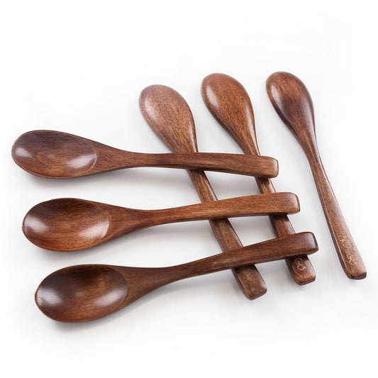 HANSGO Wooden Spoons for Eating, 6PCS Small Wooden Soup Spoons for Honey Coffee Stirring Tea Jam Bath Salts, 6 Inches
