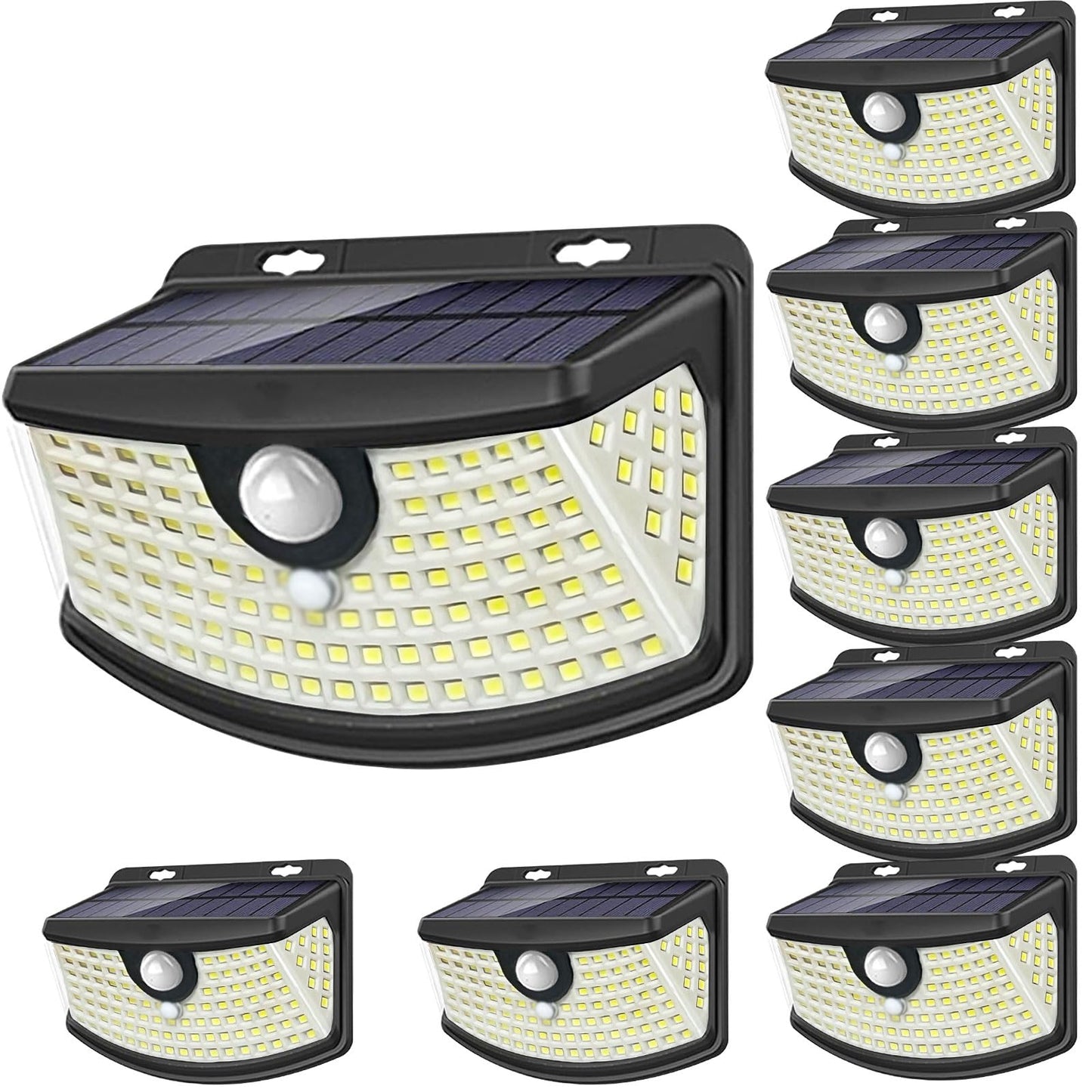 Aootek New Solar Motion Sensor Lights 120 LEDs with Light Reflector,270° Wide Angle, IP65 Waterproof, Step Lights for Front Door, Yard, Garage, Deck (Front Button 8-Pack)