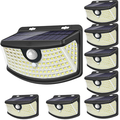 Aootek New Solar Motion Sensor Lights 120 LEDs with Light Reflector,270° Wide Angle, IP65 Waterproof, Step Lights for Front Door, Yard, Garage, Deck (Front Button 8-Pack)