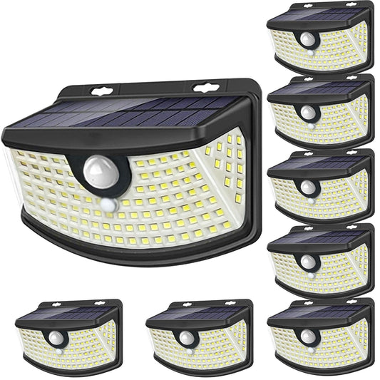 Aootek New Solar Motion Sensor Lights 120 LEDs with Light Reflector,270° Wide Angle, IP65 Waterproof, Step Lights for Front Door, Yard, Garage, Deck (Front Button 8-Pack)