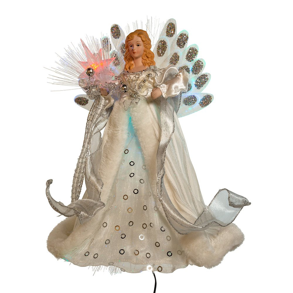 Kurt Adler LED Fiber Optic Angel Figurine, 12-Inch, White and Silver