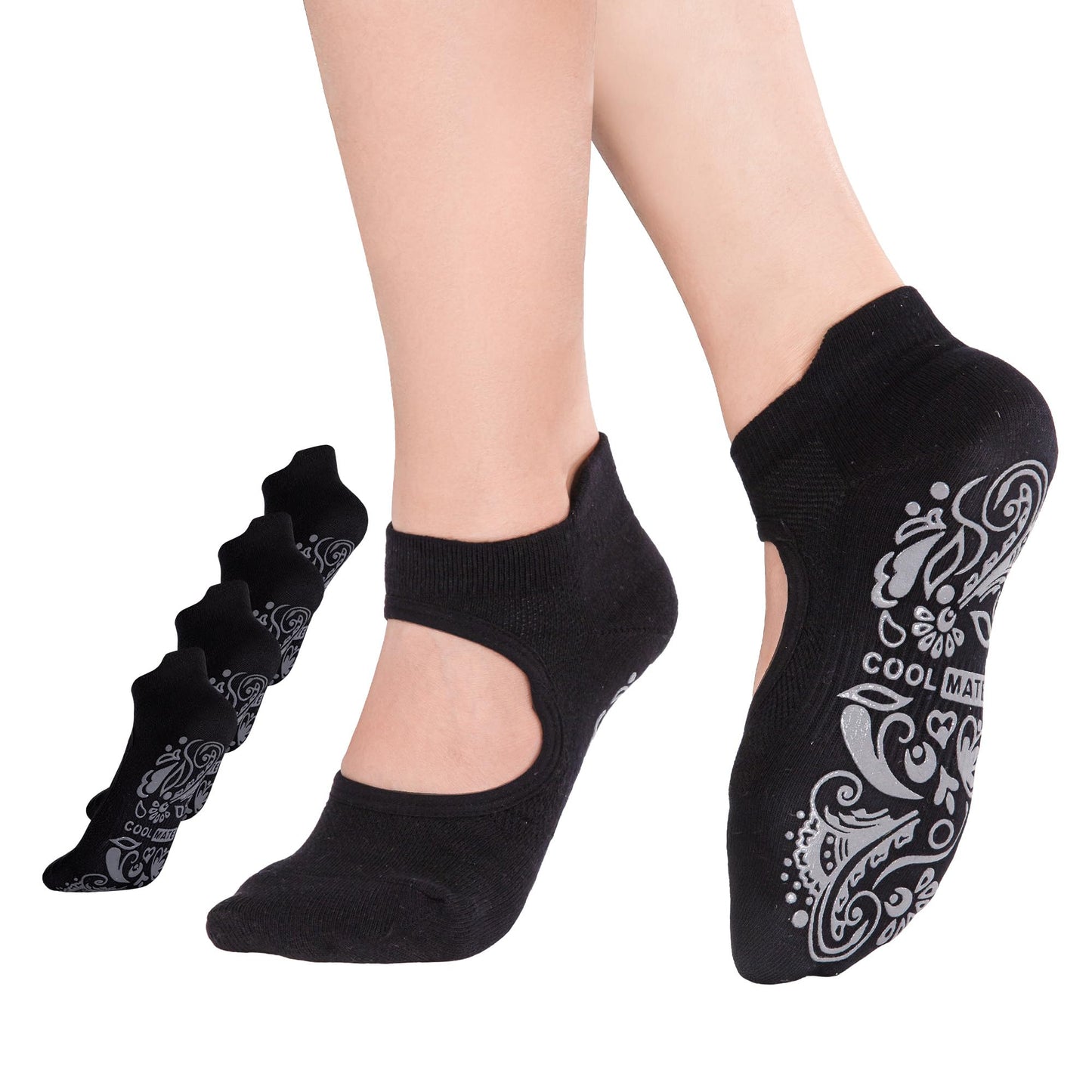 CoolMate Pilates Socks with Grips for Women, Yoga Socks, Crew Non Slip Women for Workout, Barre, Pilates Gifts
