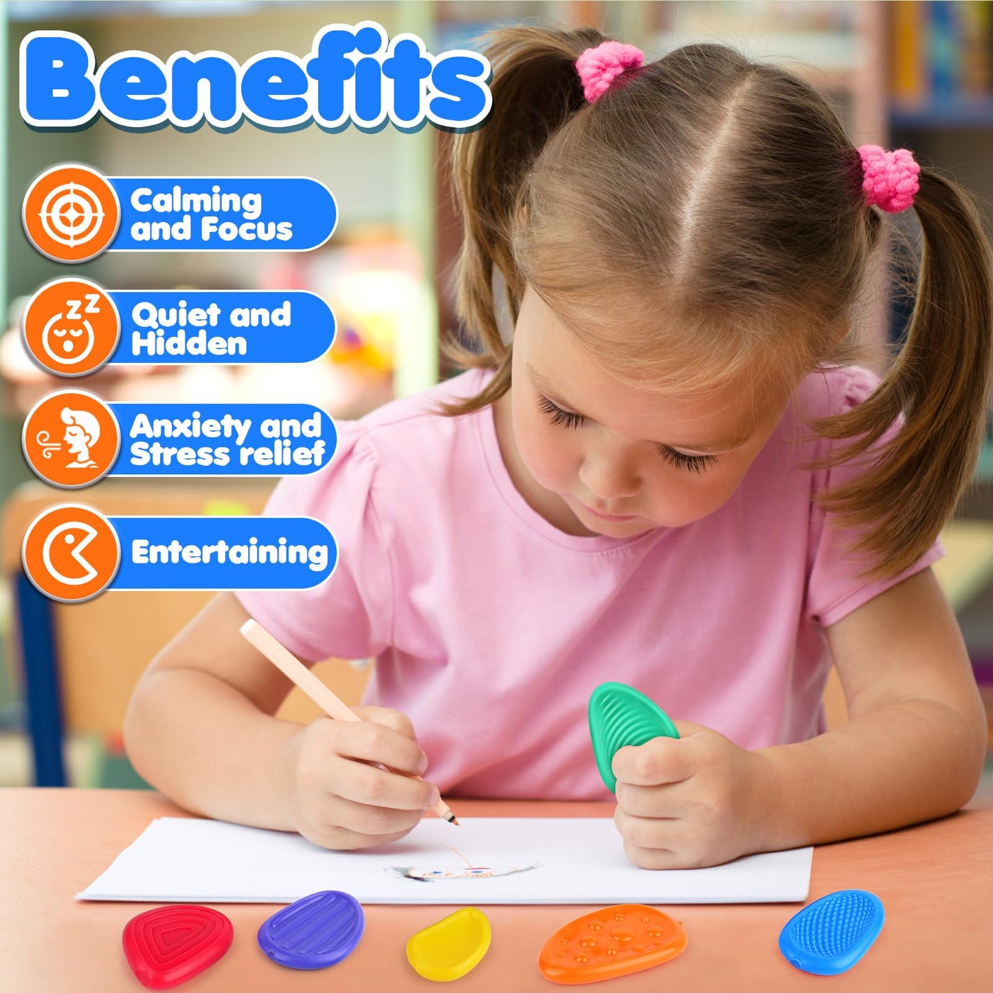 Fidget Toys Sensory Stone for Kids: 6 Pack Textured Soft Worry Stone for Autism Kids Calming - Fidget Stress Toys for Students Anxiety Relief - Small Prizes Fidget Toys