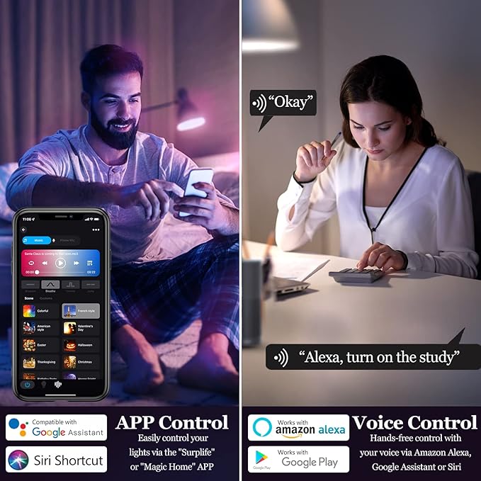 Smart Light Bulbs 4Pack, WiFi & Bluetooth 5.0, App Control, Color Changing LED Bulb, A19 E26 800LM Dimmable RGB Lights, 2700~6500K, Smart Home Lighting Works with Alexa Google Assistant