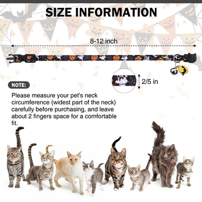 DILLYBUD Halloween Cat Collar with Bells & Cute Pendant - Breakaway, Adjustable, 2-Pack Kitten Collar Safety for Female & Male Pets