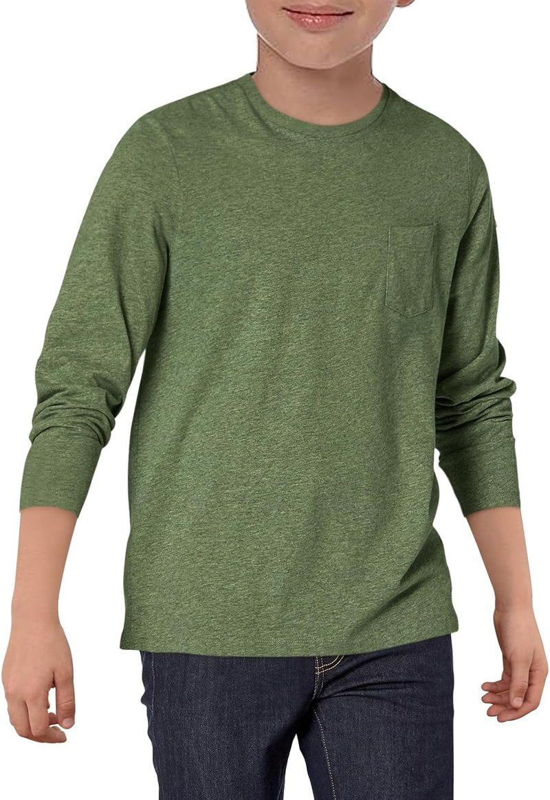 Boys Long Sleeve Crewneck Shirts - Casual Tees with Chest Pocket | Ages 5-14
